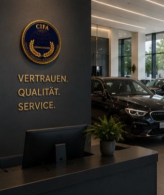 Commendation plaque at a car dealership