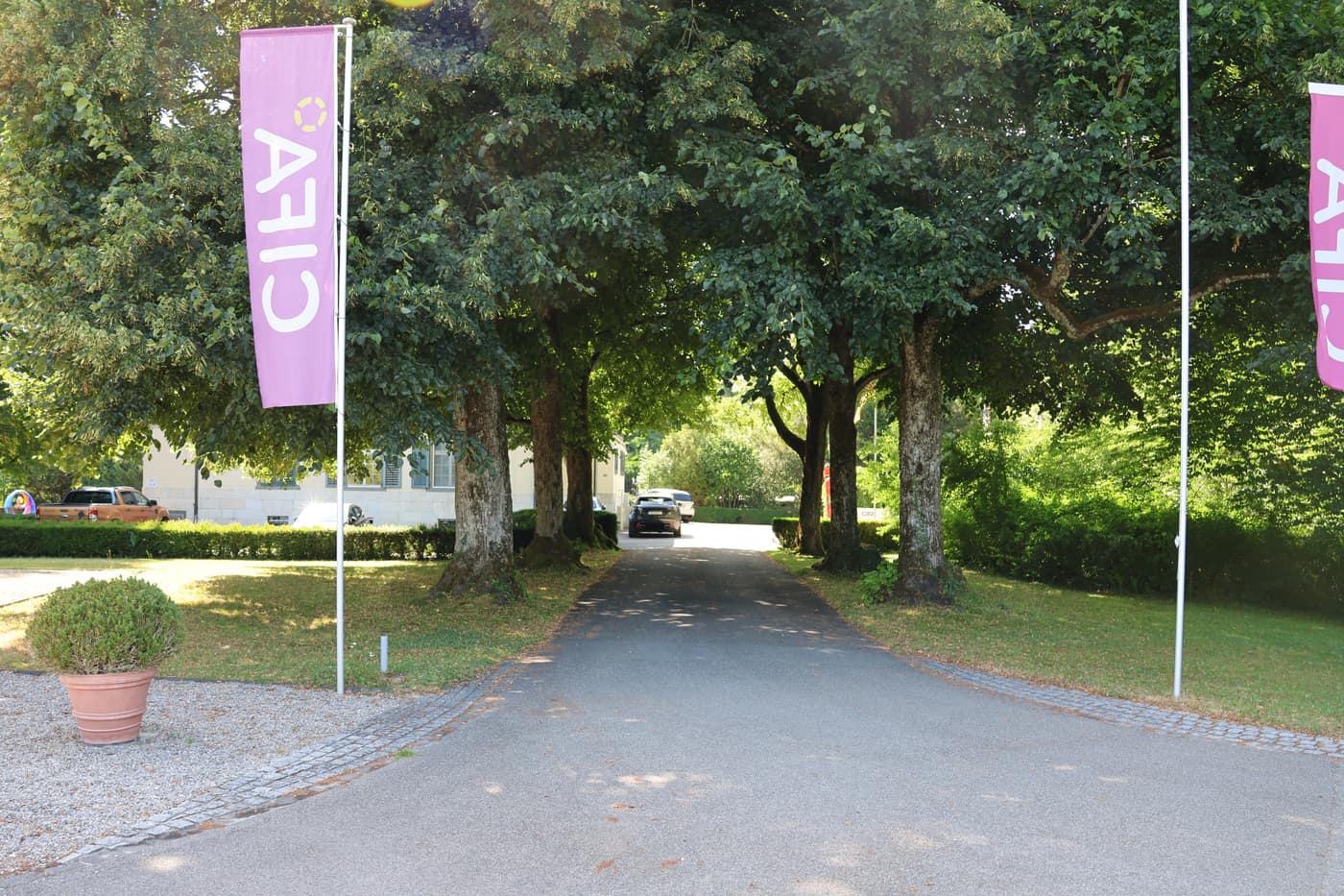 The avenue to the CIFA seat at Wylihof, lined with CIFA flags