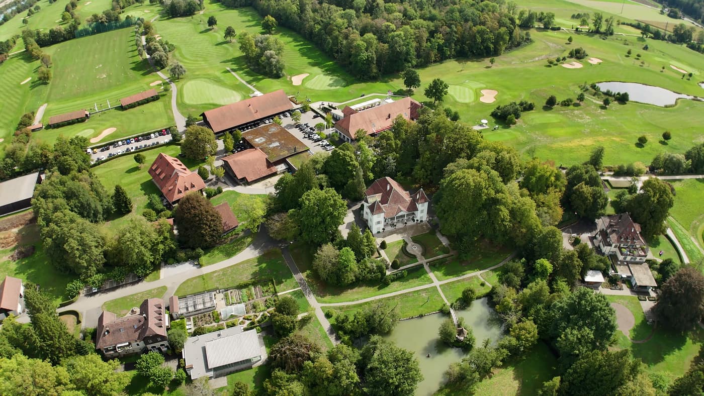 The Wylihof estate from the air: Schloss, villa, park and ponds